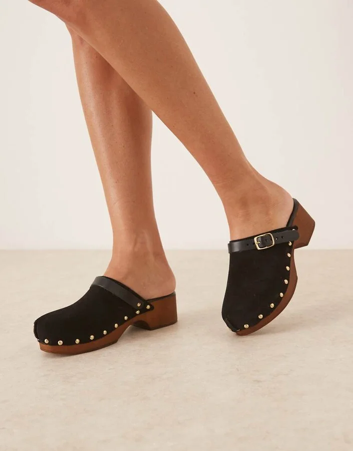 ASOS DESIGN Miles closed-toe studded clogs in black suede