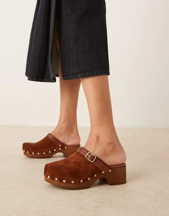 ASOS DESIGN Miles closed-toe studded clogs in tan suede - Image 2