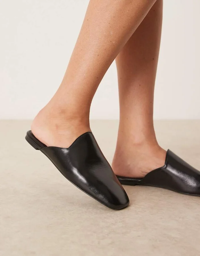 ASOS DESIGN Mimic premium flat mules in black leather - Image 2