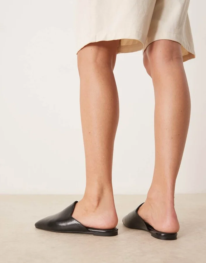 ASOS DESIGN Mimic premium flat mules in black leather - Image 3