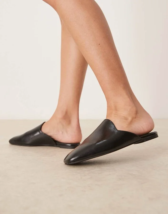 ASOS DESIGN Mimic premium flat mules in black leather - Image 4