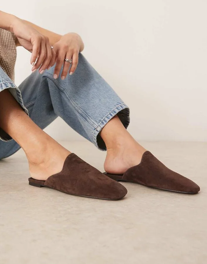 ASOS DESIGN Mimic premium flat mules in chocolate suede - Image 2