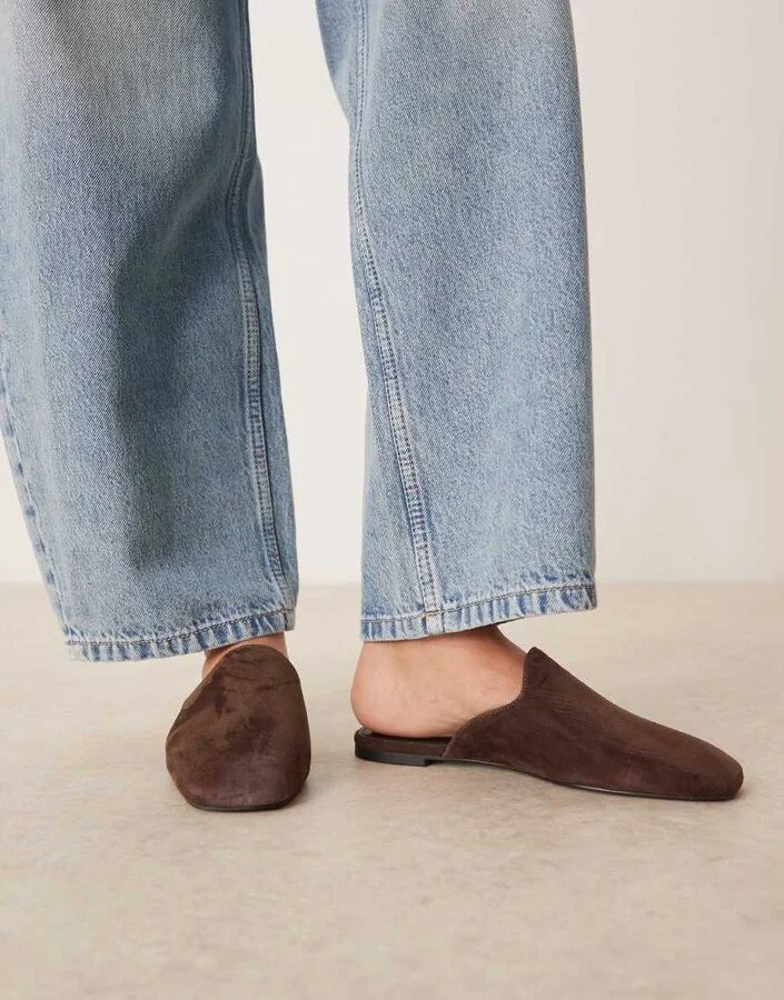 ASOS DESIGN Mimic premium flat mules in chocolate suede - Image 3