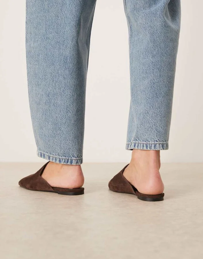 ASOS DESIGN Mimic premium flat mules in chocolate suede - Image 4