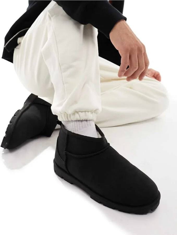 ASOS DESIGN mini slipper boots in black faux suede