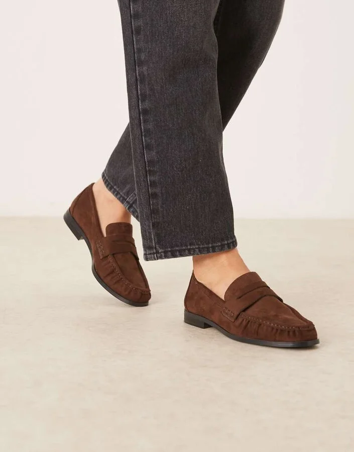 ASOS DESIGN Minnie ruched detail loafer in brown suedette - Image 2