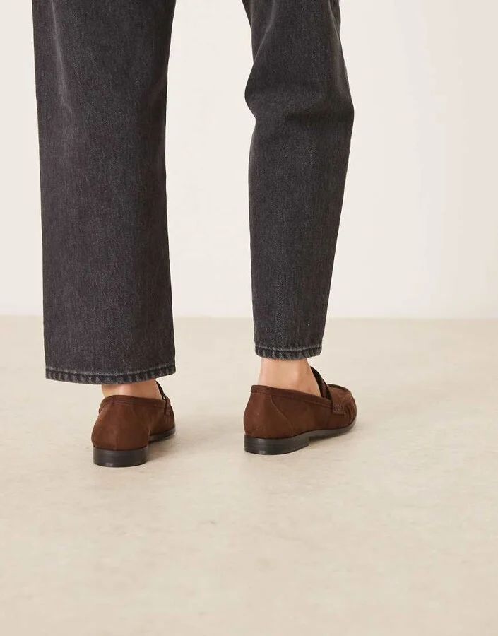 ASOS DESIGN Minnie ruched detail loafer in brown suedette - Image 4