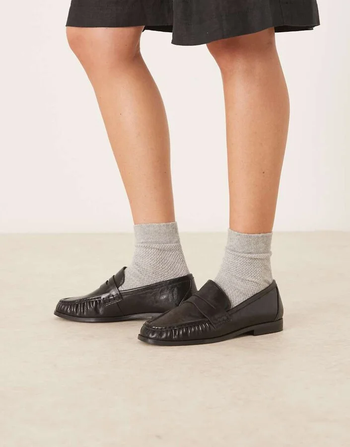 ASOS DESIGN Minnie ruched detail loafers in black