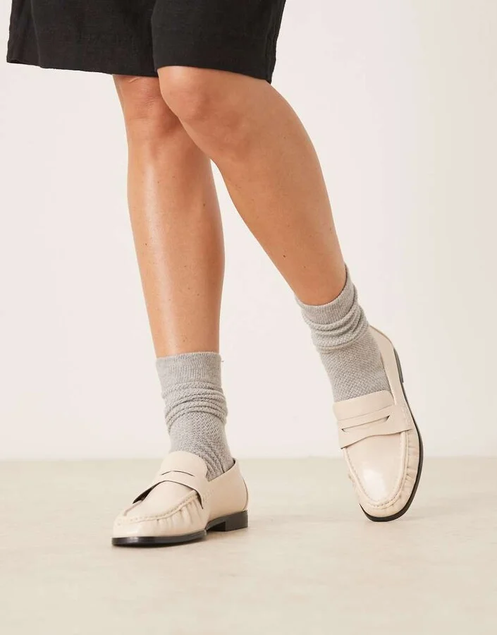 ASOS DESIGN Minnie ruched detail loafers in off white - Image 3