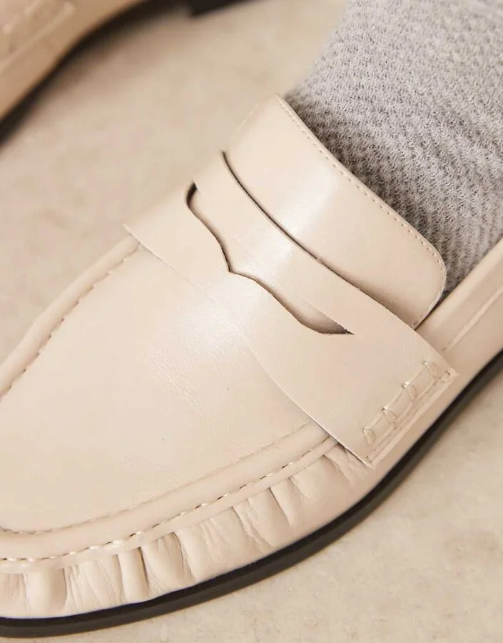 ASOS DESIGN Minnie ruched detail loafers in off white - Image 4