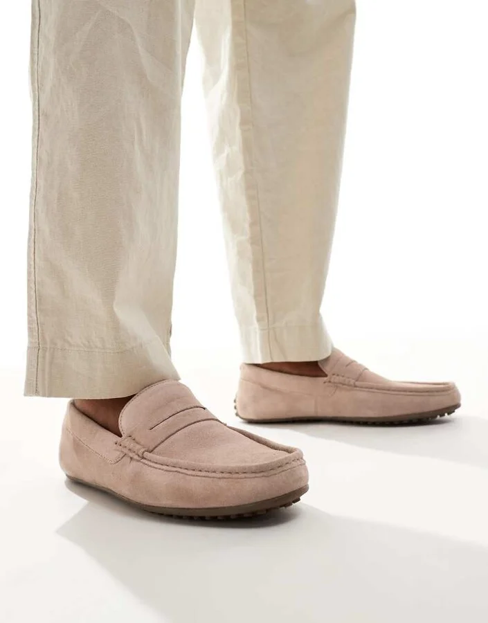 ASOS DESIGN moccasins in pink suede
