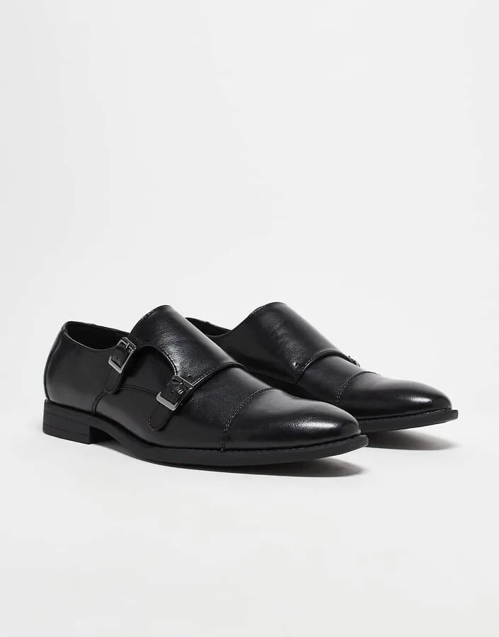 ASOS DESIGN monk shoes in black faux leather with emboss panel - Image 2