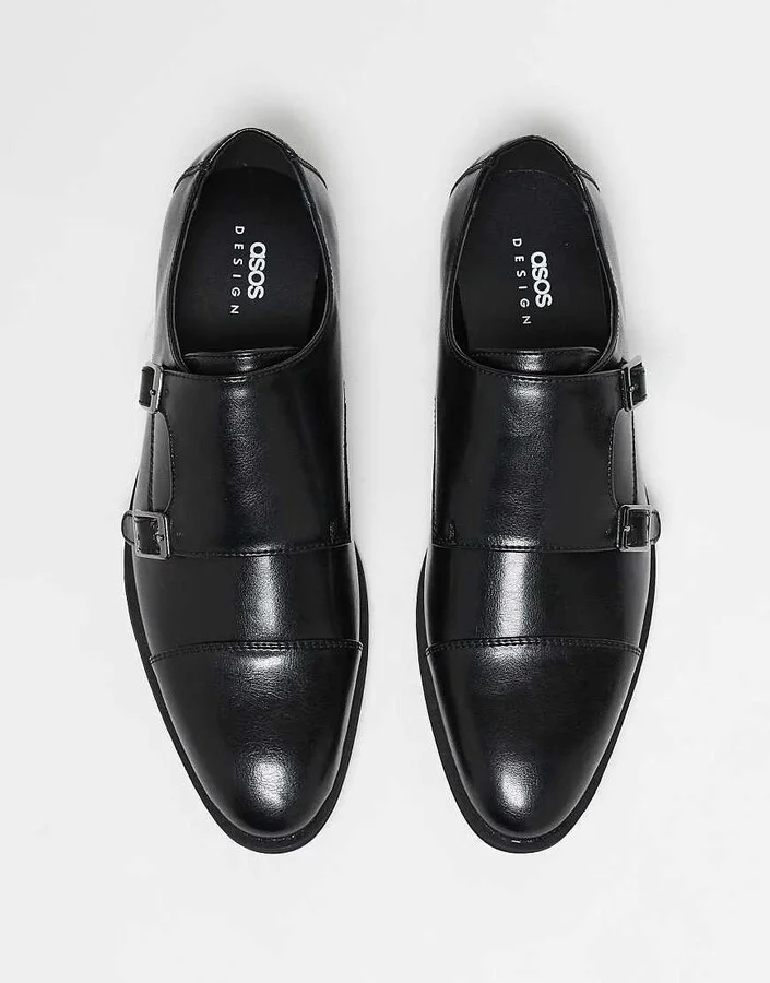 ASOS DESIGN monk shoes in black faux leather with emboss panel - Image 3