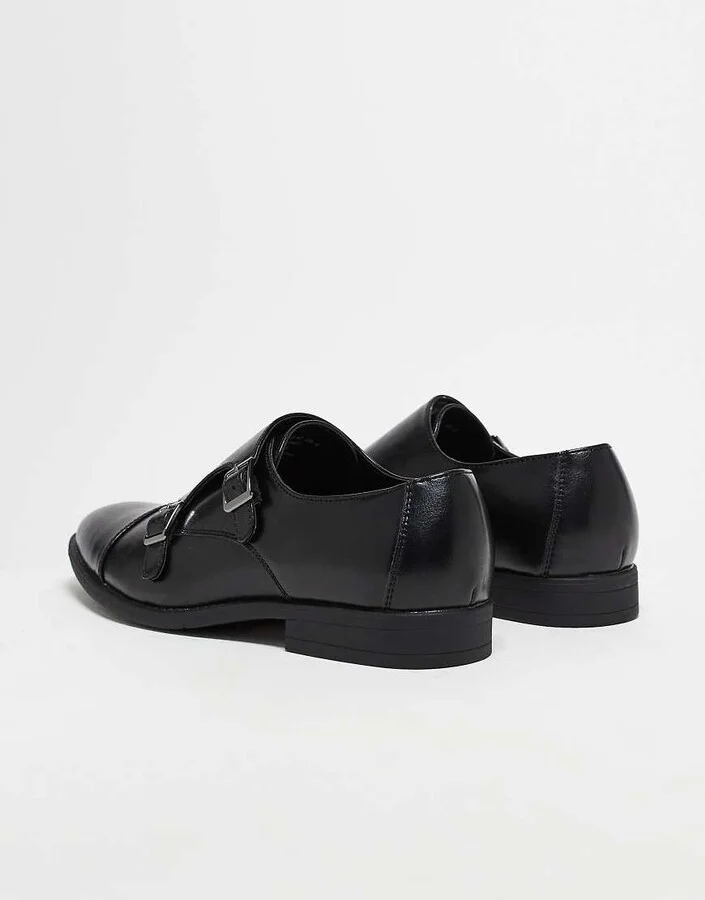 ASOS DESIGN monk shoes in black faux leather with emboss panel - Image 4