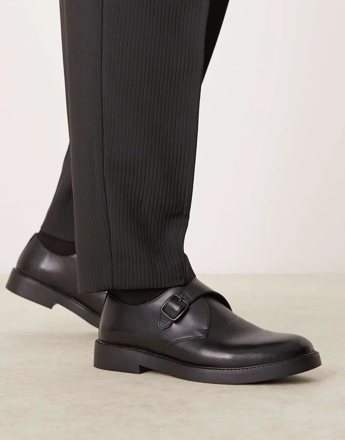 ASOS DESIGN monk shoes in black leather