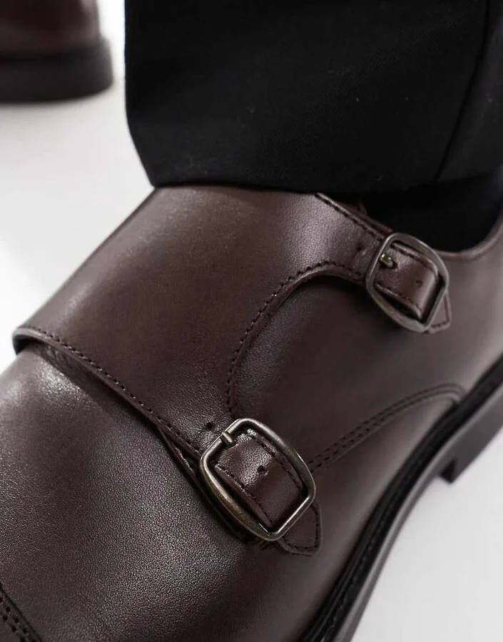 ASOS DESIGN monk shoes in brown leather - Image 2