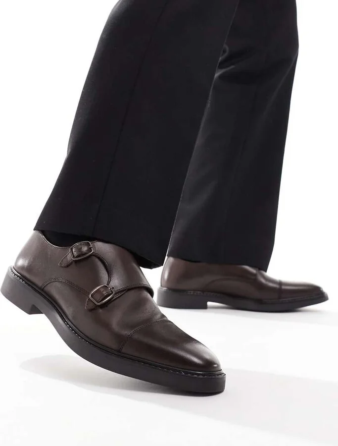 ASOS DESIGN monk shoes in brown leather - Image 3