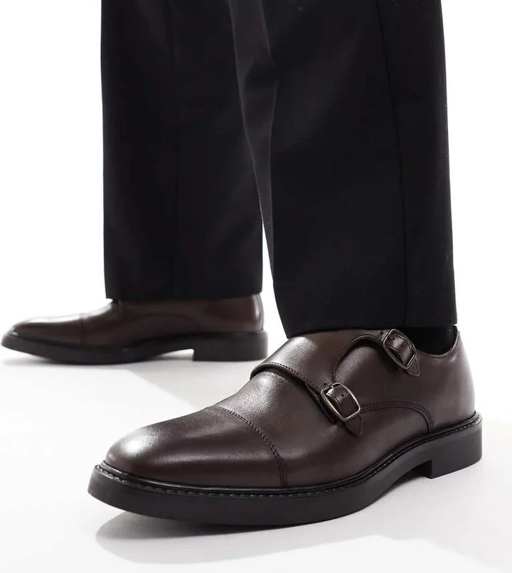 ASOS DESIGN monk shoes in brown leather