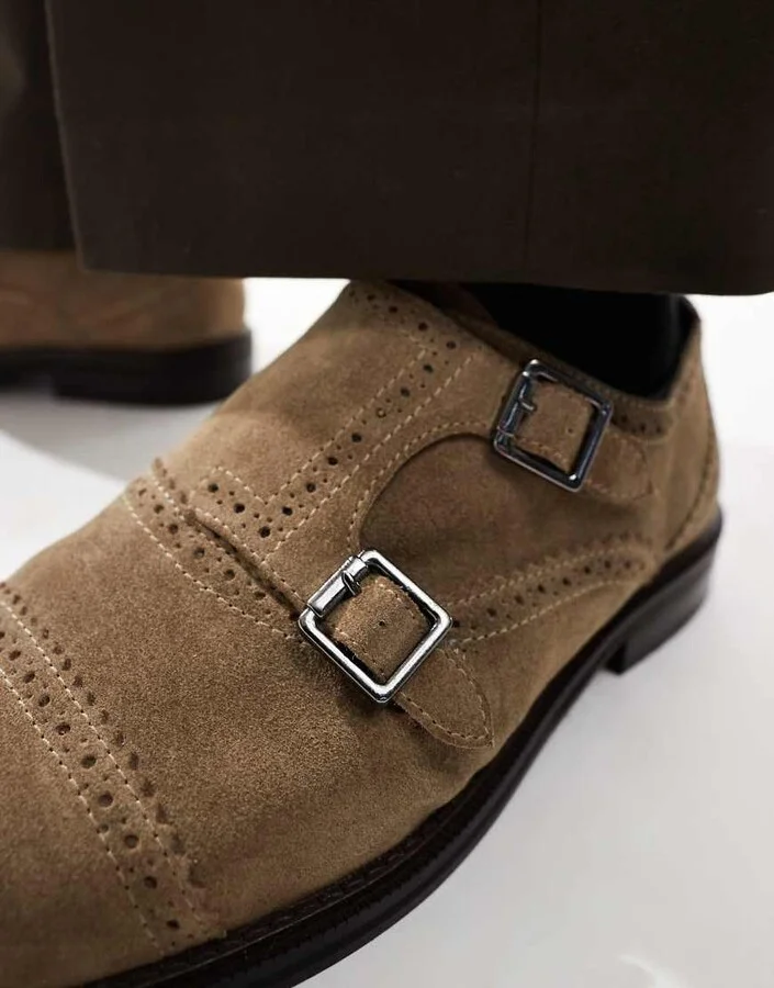 ASOS DESIGN monk shoes in stone suede - Image 2