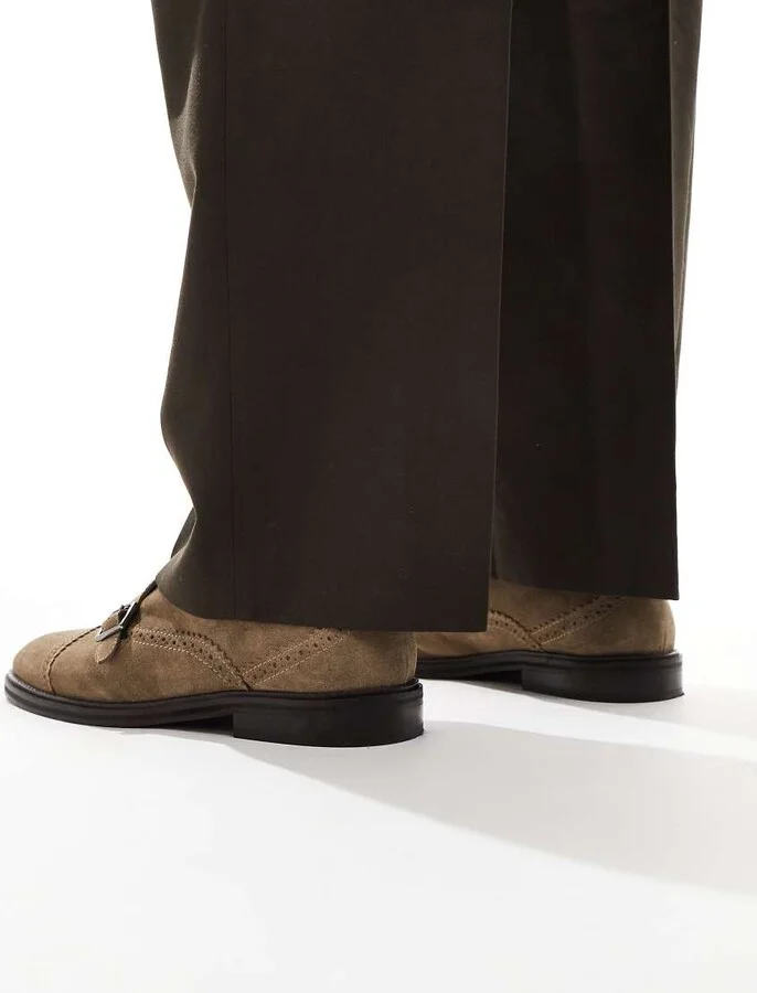 ASOS DESIGN monk shoes in stone suede - Image 4