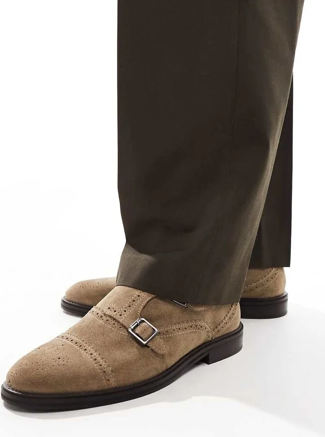 ASOS DESIGN monk shoes in stone suede