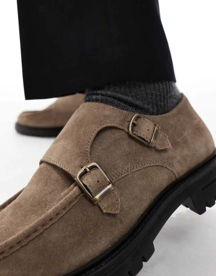 ASOS DESIGN monk shoes in stone with cleated sole - Image 2