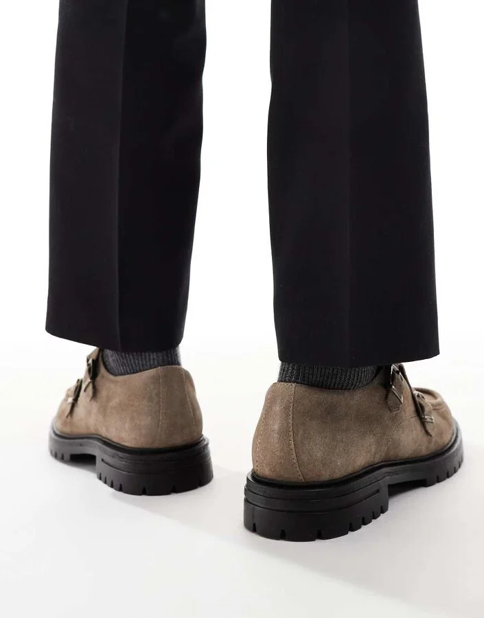 ASOS DESIGN monk shoes in stone with cleated sole - Image 4