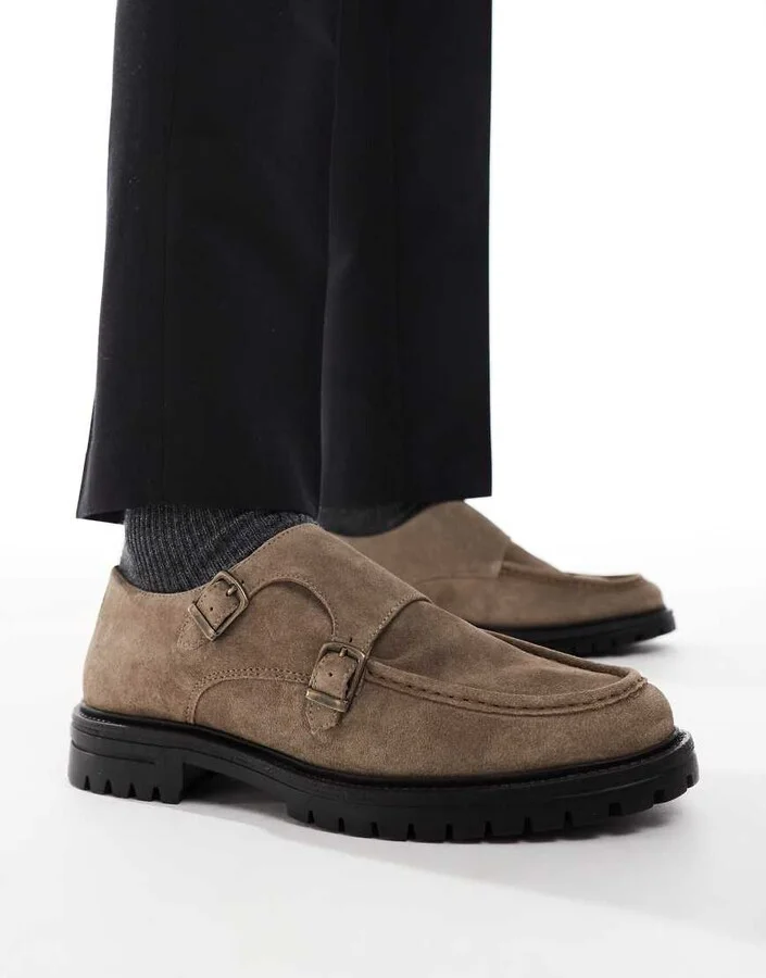 ASOS DESIGN monk shoes in stone with cleated sole