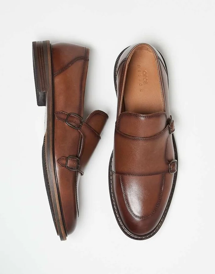 ASOS DESIGN monk shoes in tan leather - Image 2