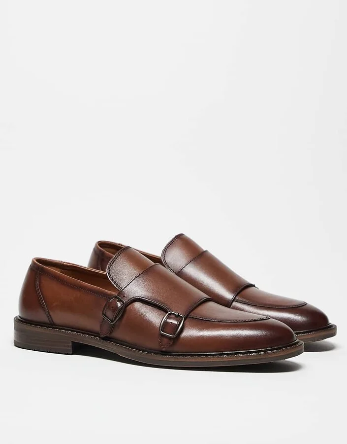 ASOS DESIGN monk shoes in tan leather - Image 3