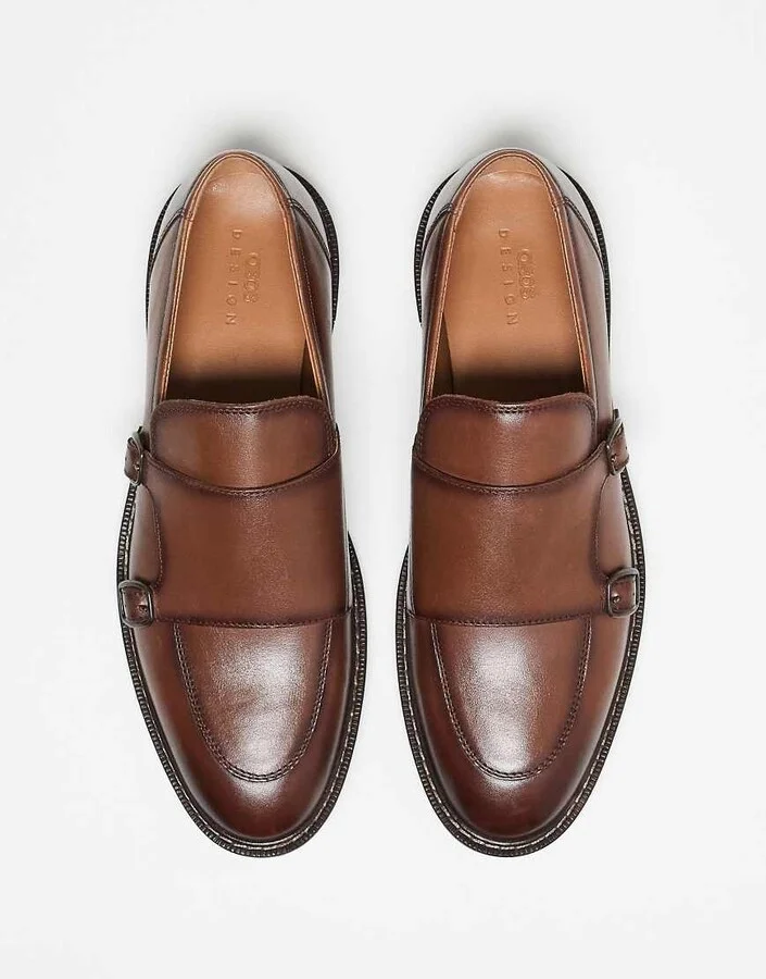 ASOS DESIGN monk shoes in tan leather - Image 4
