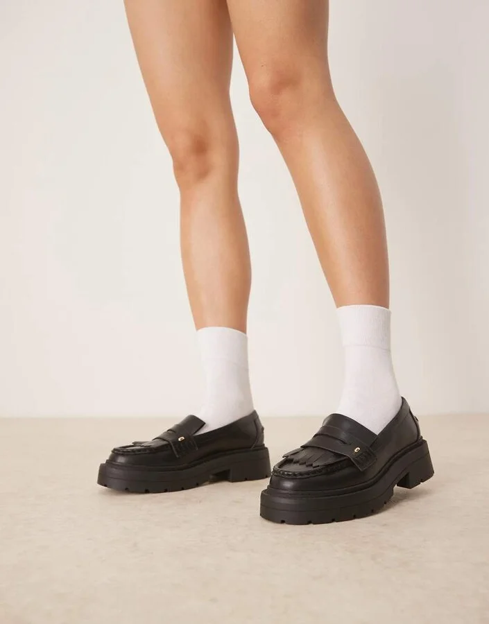 ASOS DESIGN Monty chunky fringe detail loafers in black - Image 2