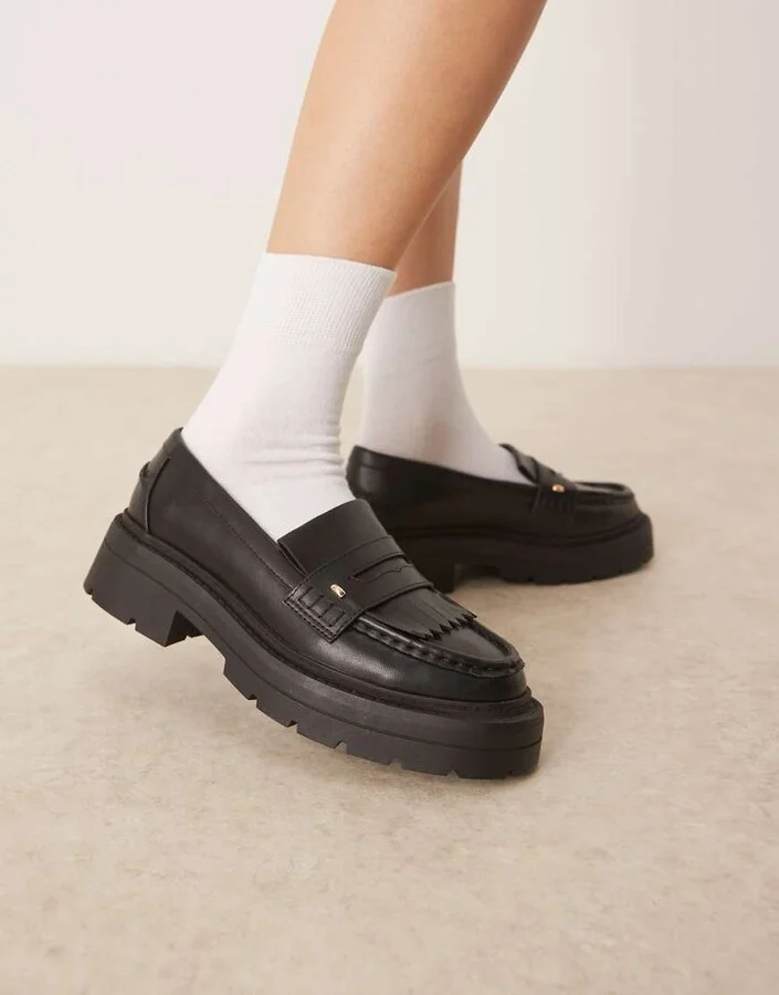 ASOS DESIGN Monty chunky fringe detail loafers in black
