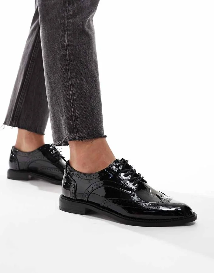 ASOS DESIGN More flat lace up shoes in black - Image 3