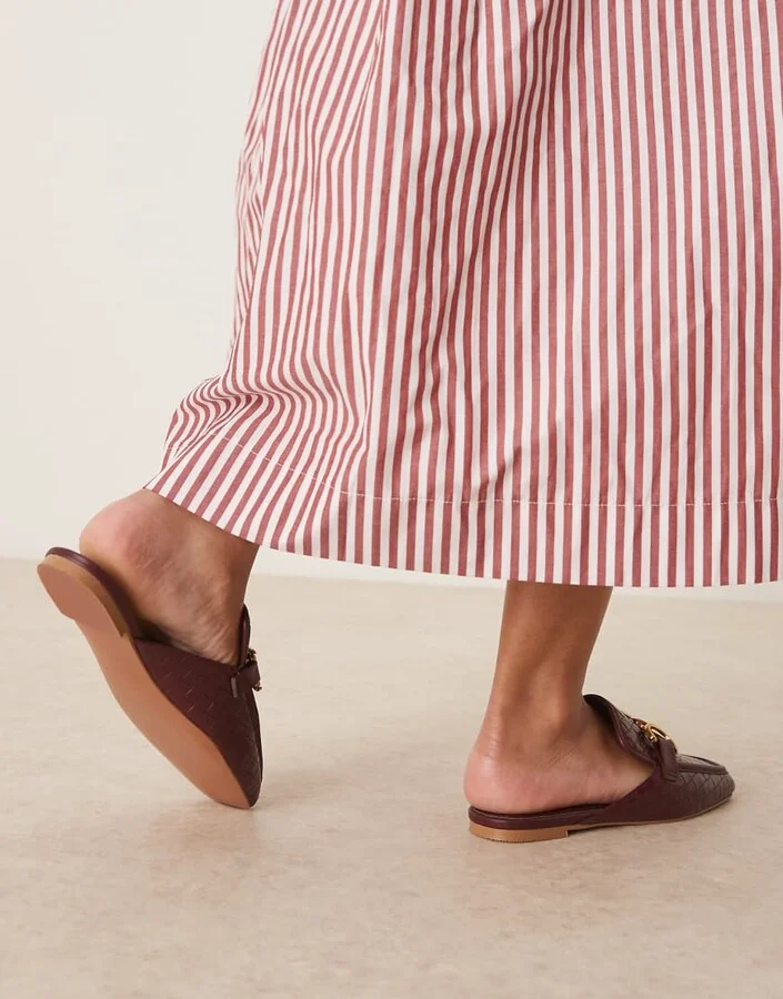 ASOS DESIGN Mosaic flat loafer mules in burgundy weave - Image 3
