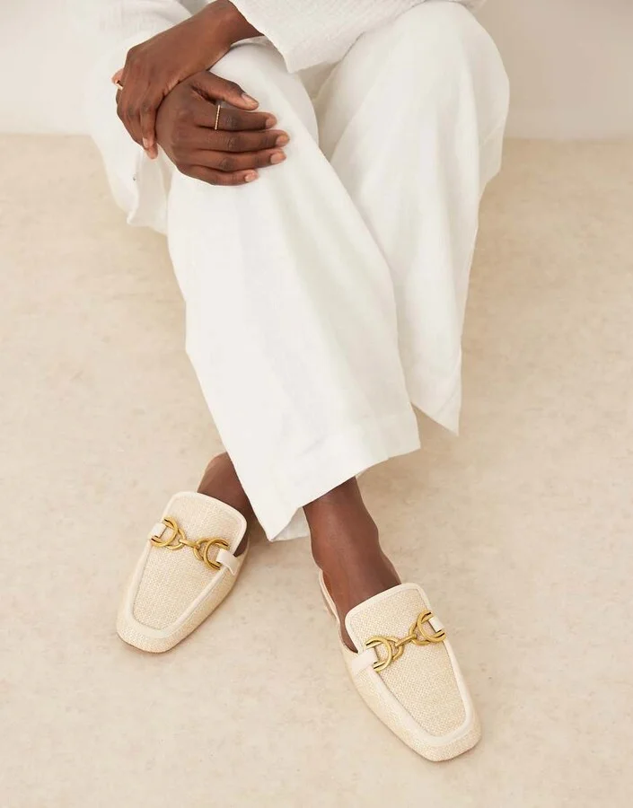 ASOS DESIGN Mosaic flat loafer mules in natural fabrication - Image 2