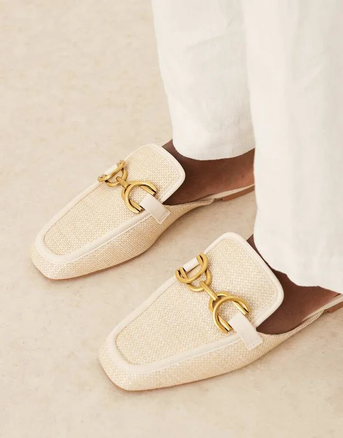 ASOS DESIGN Mosaic flat loafer mules in natural fabrication - Image 3