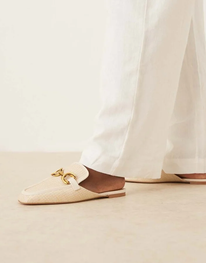 ASOS DESIGN Mosaic flat loafer mules in natural fabrication