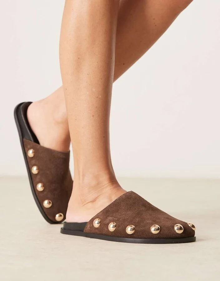 ASOS DESIGN Motion leather flat mules in brown suede