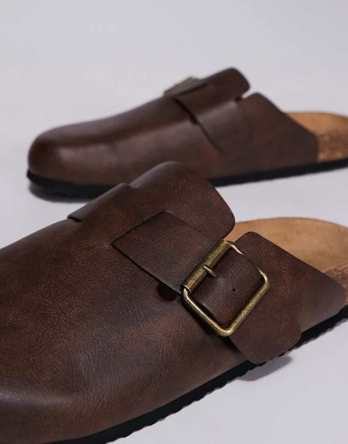 ASOS DESIGN mule clog sandals in brown with cork soles - Image 3