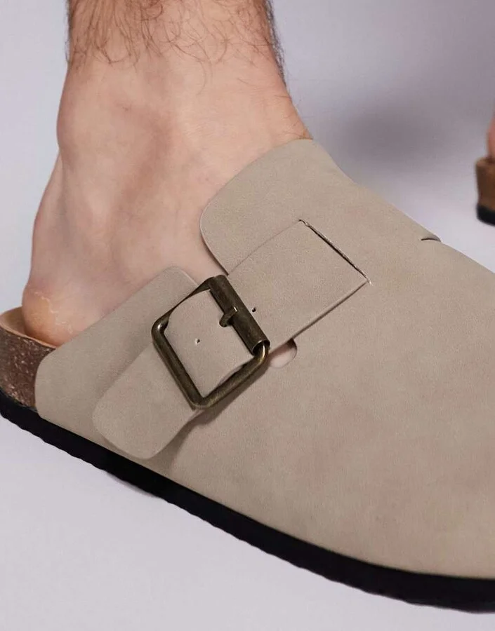 ASOS DESIGN mule clog sandals in stone with cork soles - Image 4