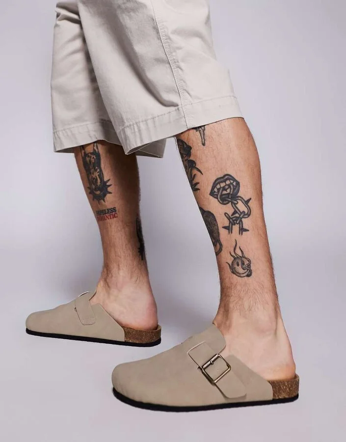 ASOS DESIGN mule clog sandals in stone with cork soles