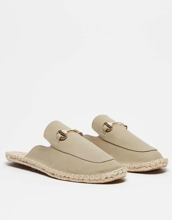 ASOS DESIGN mule loafer espadrilles in stone with snaffle - Image 4