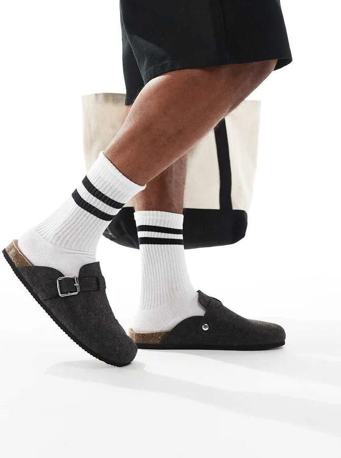 ASOS DESIGN mule loafers in gray felt