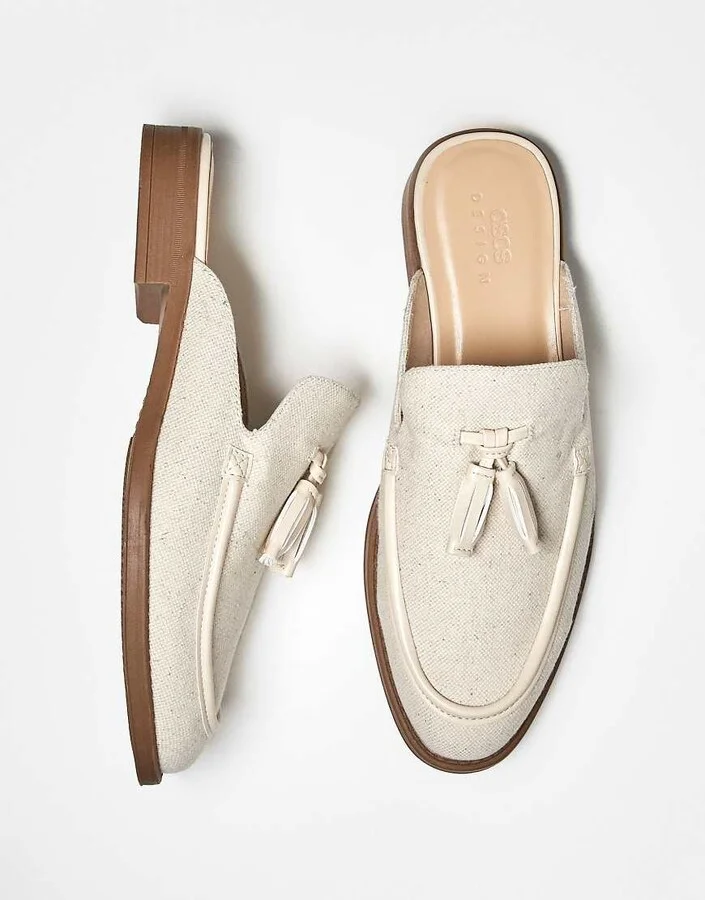 ASOS DESIGN mule loafers in linen - Image 2