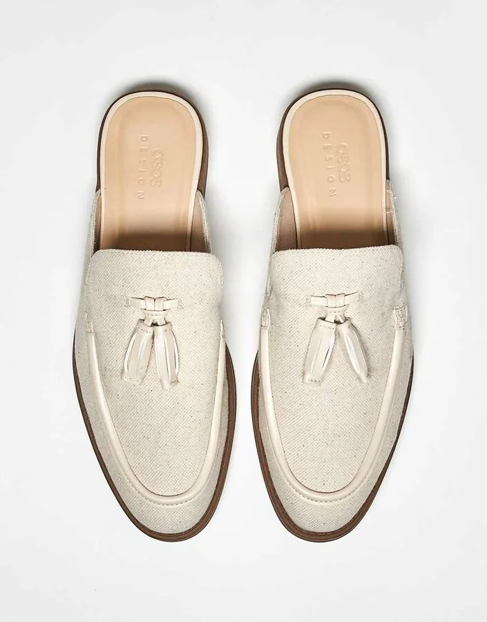 ASOS DESIGN mule loafers in linen - Image 4
