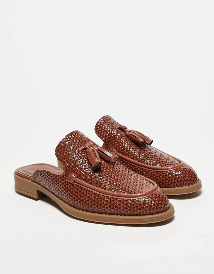 ASOS DESIGN mule loafers in tan weave - Image 2