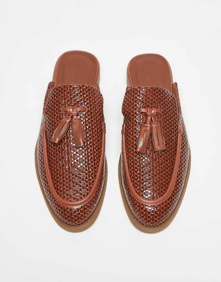 ASOS DESIGN mule loafers in tan weave - Image 3