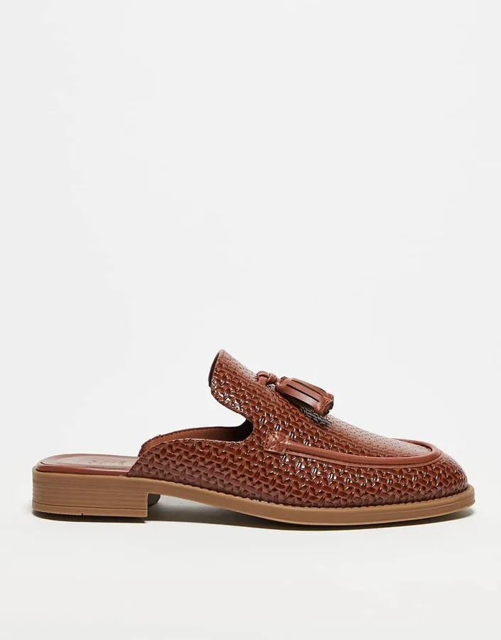 ASOS DESIGN mule loafers in tan weave