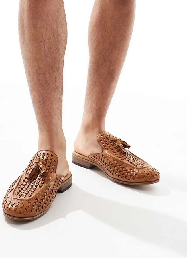 ASOS DESIGN mule weave loafers in tan